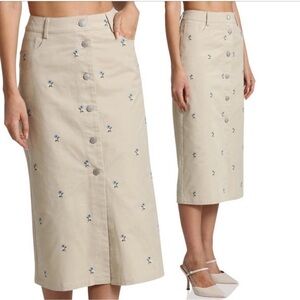 Avec Les Filles Floral Embroidered Button Front Midi Skirt